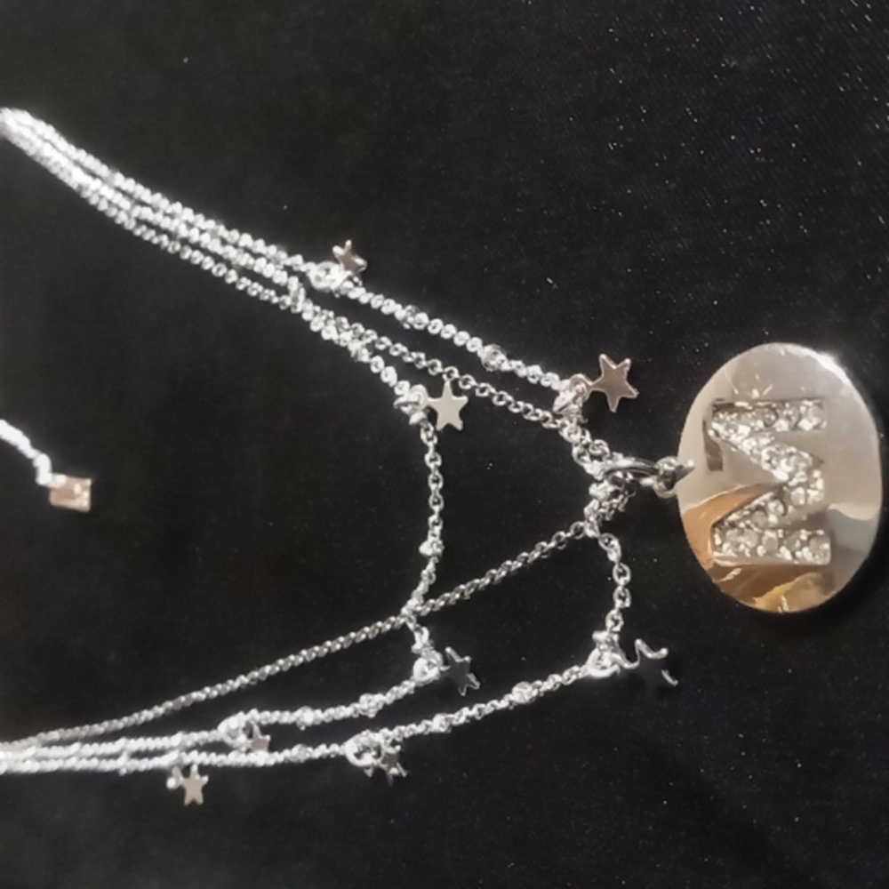 Silver Star Charm Necklace & M Inital Pendant Necklace 2 Necklaces 3 Layers